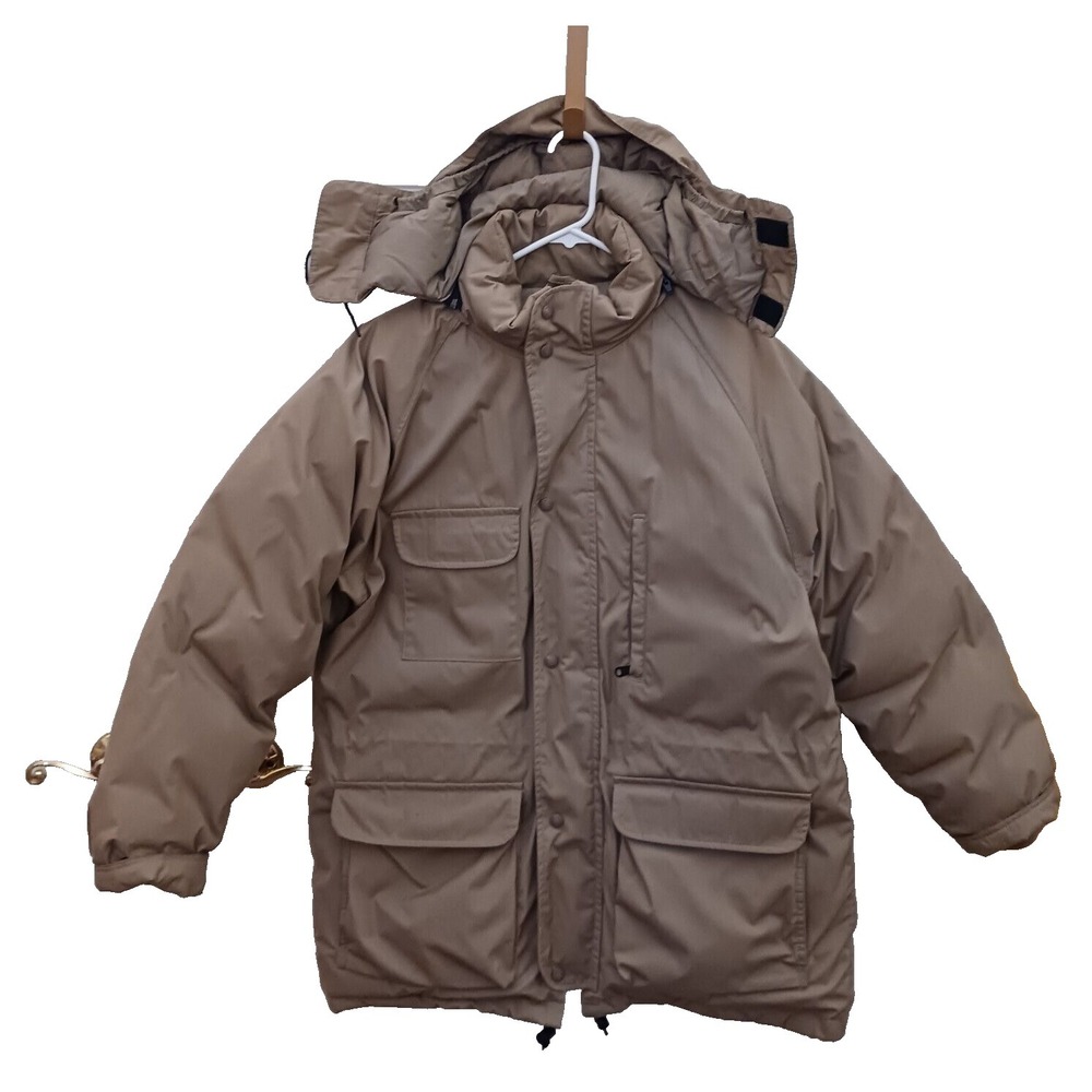 VTG 90s Beige Eddie Bauer Goose Down Ridge Line Parka Coat Hood‎ SZ Large L